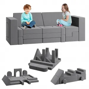 Convertible 2-Seat Modular Kids Play Couch with 22 Pieces for Bedroom and Playroom, Gray