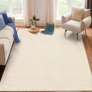 5x7 Washable Area Rugs Solid Indoor Rug Soft Low Pile Non-Shedding Carpet Beige for Living Room Bedroom Home Office