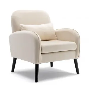 Accent Chair With 4 Anti Slip Foot Pads, Solid Wood Frame, Modern Tufted Single Reading Sofa Armchair For Office, Bedroom, Cream, Black Painting Cushion