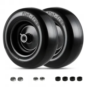 11x4.00-5 Flat Free Lawn Mower Tire and Wheel with 3/4" Bushing, 299 LBS Capacity, PU Foam, 3.4" Hub, 5/8" 1/2" Adapter, Garden Cart Use