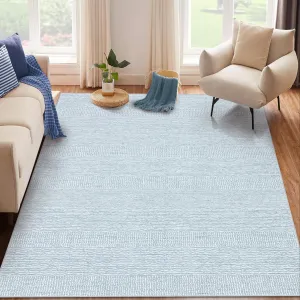 9x12 Area Washable Rug, Soft Large Non-Slip Low Pile Carpet for Living Room Bedroom Dining Room, Blue