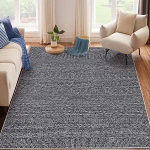 9x12 Area Washable Rug Solid Large Soft Rugs for Living Room Carpet Bedroom Dining Room Non-Slip Low Pile Stain Resistant Under Table Rug Black
