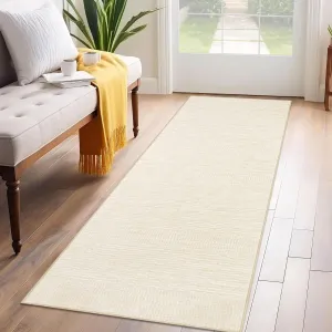 Runner Rugs 2x6 Washable Non-Slip Low Pile Area Rug, Soft Faux Wool, Pet Friendly, Beige, Hallway Kitchen Bathroom