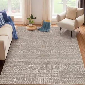 5x7 Washable Area Rugs Solid Indoor Rug for Living Room Bedroom Brown Low Pile Non-Shedding Carpet