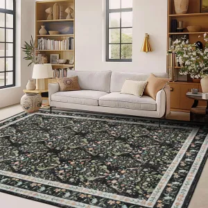 Washable Area Rug Soft Low Pile Distressed Vintage Indoor Carpet for Living Room Bedroom Dining Room Home Decor