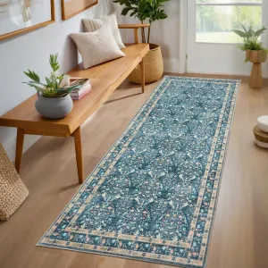 Washable Area Rug Soft Low Pile Distressed Vintage Indoor Carpet for Living Room Bedroom Dining Room Home Decor