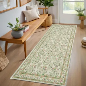 Washable Area Rug Soft Low Pile Distressed Vintage Indoor Carpet for Living Room Bedroom Dining Room Home Decor