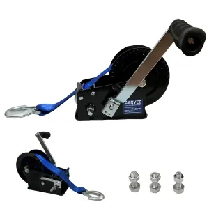 3500lbs Heavy Duty Boat Trailer Winch with 33FT Strap, Dual-Speed 4:1/8:1 Gear Ratio & 2-Way Ratchet, Professional Hand Crank Winch for Pulling Boat, Trailer, Truck, RV, ATV, Jet Ski