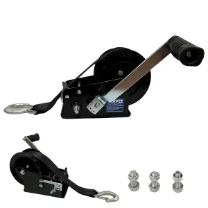 3500lbs Heavy Duty Boat Trailer Winch with 33FT Strap, Dual-Speed 4:1/8:1 Gear Ratio & 2-Way Ratchet, Professional Hand Crank Winch for Pulling Boat, Trailer, Truck, RV, ATV, Jet Ski