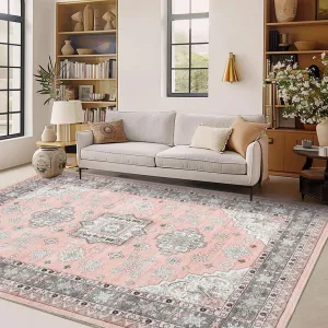 Area Rugs Machine Washable Non Slip Soft Low-Pile Carpet Vintage Aesthetic Stain-Resistant Rug for Living Room Dining Bedroom Decor