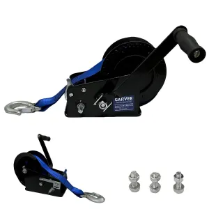 3500lbs Heavy Duty Boat Trailer Winch with 33FT Strap, Dual-Speed 4:1/8:1 Gear Ratio & 2-Way Ratchet, Professional Hand Crank Winch for Pulling Boat, Trailer, Truck, RV, ATV, Jet Ski, Blue