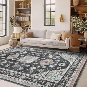 Area Rugs for Living Room, Machine Washable Non Slip Low-Pile Carpet, Vintage Aesthetic, Stain-Resistant, Non Shedding
