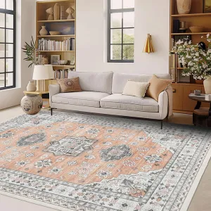 Area Rugs Machine Washable Non Slip Soft Low-Pile Carpet Vintage Aesthetic Stain-Resistant Rug for Living Room Dining Bedroom Decor