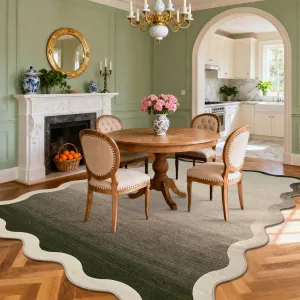 Scalloped Rug Taupe Ombre 8x10 Soft Non Slip Stain Resistant Large Carpet for Living Room Bedroom Nursery