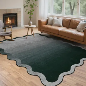 Scalloped 8x10 Living Room Rugs, Washable Soft Non Slip Area Rug for Bedroom Nursery, Modern Ombre Black