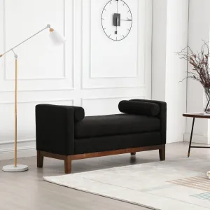 53.5"W Upholstered Bench Ottoman With Wood Legs & Bolster Pillows For Bedroom Living Room Entryway Caramel Black