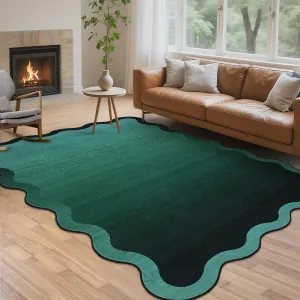 Scalloped Washable 5x7 Rug Non Slip Ombre Carpet for Living Room Bedroom Dining Room Nursery Office Apartment Green
