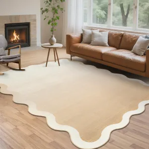 5x7 Ombre Scalloped Rug Washable Non Slip Area Rug for Living Room Bedroom Dining Room Beige
