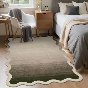 Scalloped Rug 9x12 Taupe Soft Non Slip Stain Resistant Large Carpet for Living Room Bedroom Nursery Dining Room Office