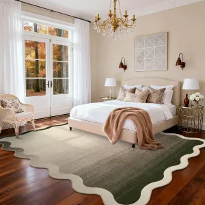 Modern Bedroom Rug 5x7 Washable Rug Scalloped Ombre Throw Carpet Non Slip Non-Shedding Low Pile Rugs Indoor Soft Contemporary Floor Mat for Living Room Nursery Kids Room Playroom Office Taupe