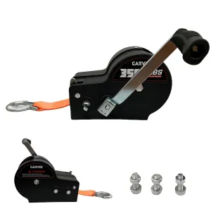 3500lbs Heavy Duty Boat Trailer Winch with 33ft Strap, 4:1/8:1 Gear Ratio Hand Winch, Portable Hand Crank Winch for Towing Pulling Boat Trailer Truck RV ATV Jet Ski & Off-Road Recovery, Orange