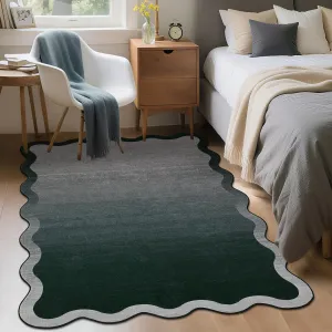 Scalloped 10x13 Living Room Rugs Washable Soft Non Slip Area Rug for Bedroom Nursery Black