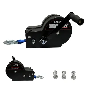 3500 lbs Heavy-Duty Boat Trailer Winch - Hand Crank Winch with 33ft Strap, 4:1/8:1 Gear Ratio for Towing and Pulling Boats, Trailers, Trucks, RVs, ATVs, Jet Skis, and Off-Road Recovery, Blue
