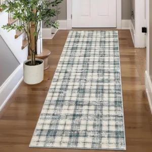 Washable Runner Rugs 2x6 Rug Runner Modern Non Slip Kitchen Rugs Indoor Entryway Rug Farmhouse Soft Bath Mat Stain Resistant Carpet for Bedroom Hallway Laundry 2'x6' Blue&Beige