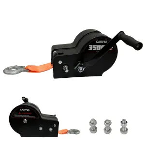 3500 lbs Heavy-Duty Boat Trailer Winch - Hand Crank Winch with 33ft Strap, 4:1/8:1 Gear Ratio for Towing and Pulling Boats, Trailers, Trucks, RVs, ATVs, Jet Skis, and Off-Road Recovery, Orange