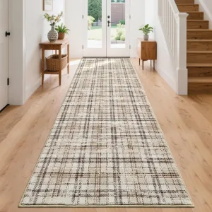 Washable Runner Rug 2x10 - Non Slip, Stain Resistant - Pearl Velvet Soft, Tartan Plaid - Machine Washable, Durable - Kitchen, Bedroom, Entryway
