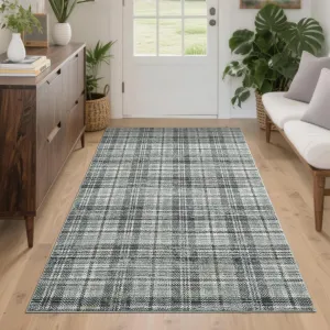 Washable Tartan Plaid Area Rug 3x5 Low Pile Soft Stain Resistant Non Slip Rubber Backing Entryway Living Room Bedroom