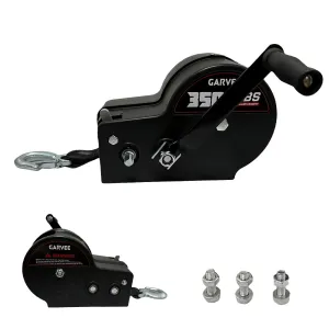 3500 lbs Heavy-Duty Boat Trailer Winch - Hand Crank Winch with 33ft Strap, 4:1/8:1 Gear Ratio for Towing and Pulling Boats, Trailers, Trucks, RVs, ATVs, Jet Skis, and Off-Road Recovery, Black