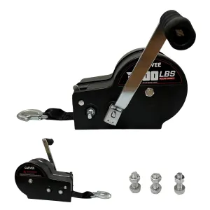 3500lbs Heavy Duty Boat Trailer Winch with 33ft Strap, 4:1/8:1 Gear Ratio Hand Winch, Portable Hand Crank Winch for Towing Pulling Boat Trailer Truck RV ATV Jet Ski & Off-Road Recovery, Black