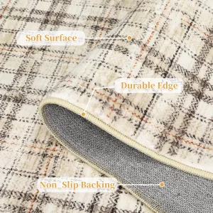 Entryway Rug 3x5 Washable Non Slip Rubber Backing Soft Low Pile Tartan Plaid Stain Resistant Farmhouse Bedroom Living Room Office