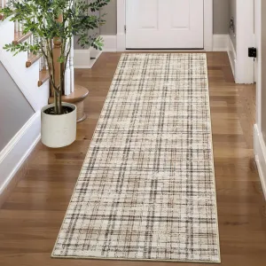 Washable Runner Rug 2x6 Runner Modern Non Slip Kitchen Rugs Beige Indoor Entryway Rug Farmhouse Soft Bath Mat Stain Resistant Carpet for Bedroom Hallway Laundry 2'x6' Beige