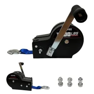 3500lbs Heavy Duty Boat Trailer Winch with 33ft Strap, 4:1/8:1 Gear Ratio Hand Winch, Portable Hand Crank Winch for Towing Pulling Boat Trailer Truck RV ATV Jet Ski & Off-Road Recovery, Blue