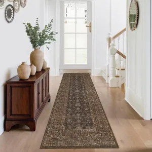 Vintage Kitchen Rugs, Washable 2x6 Soft Non Slip Hallway Runner, Stain Resistant Low Pile Distressed Floral Print Carpet, Brown