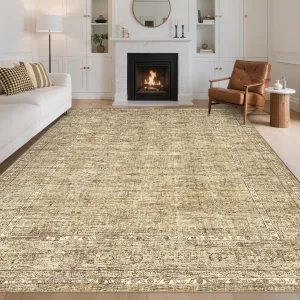Floral Rugs 10x13 Washable Soft Non Slip Area Rug Vintage Floral Living Room Bedroom Beige