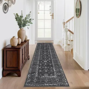 Kitchen Rug 2x6 Vintage Floral Non-Slip Stain Resistant Washable TPR Backing Low Pile for Entryway Bedroom Bathroom
