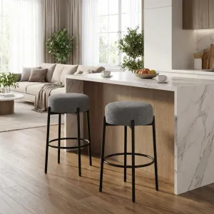 Set of 2 Modern Sherpa Upholstered Bar Stools with Metal Legs and Footrest for Kitchen Island, Dining Room, Dark Grey