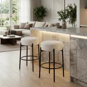 Set of 2 Modern Sherpa Upholstered Bar Stools with Metal Legs and Footrest for Kitchen Island, Dining Room, White