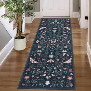 Insect Botanical Washable Area Rugs Runner Rugs, Boho Non Slip Under Table Carpet for Living Room Bedroom Dining Room Playroom Nursery Kids Room Office Farmhouse