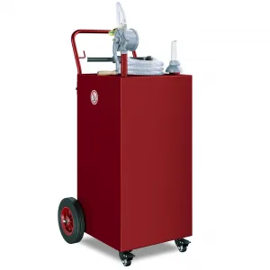 40 Gallon Fuel Caddy Portable Gasoline Diesel Tank with Two-Way Rotary Pump & 9.8ft Hose Carbon Steel 4 Flat-Free Wheels Anti-Static Clamp for Cars Boats ATVs， Red
