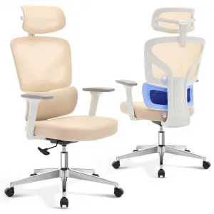 Ergonomic Office Chair, Mesh Office Desk Chair with Adjustable Lumbar Support, High-Back Computer Gaming Chair with Headrest 3D Armrests, Rolling Swivel Task Chair for Home, Office, Beige