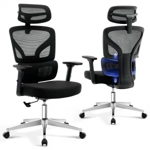 Ergonomic Office Chair, Mesh Office Desk Chair with Adjustable Lumbar Support, High-Back Computer Gaming Chair with Headrest 3D Armrests, Rolling Swivel Task Chair for Home, Office, Black