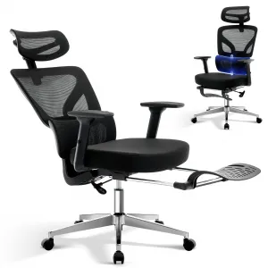 Ergonomic Office Chair with Footrest, Mesh Office Desk Chair with Adjustable Lumbar Support, High-Back Computer Gaming Chair with Headrest 3D Armrests for Home, Office, Black