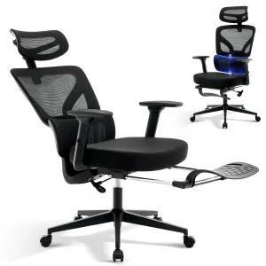 Ergonomic Gaming Chair with Footrest, Mesh Office Desk Chair with Adjustable Lumbar Support, High-Back Computer Chair with Headrest 3D Armrests for Home, Office, Black