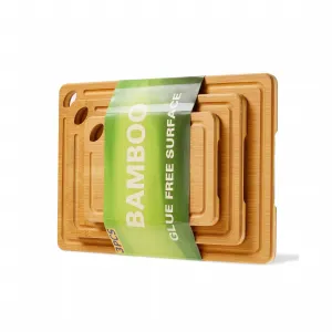 Bamboo Cutting Board Set of 3 - Heavy Duty, Deep Juice Groove, Carbonized Bamboo, Built-in Handles, Multi-Size, Kitchen Prep & Serving