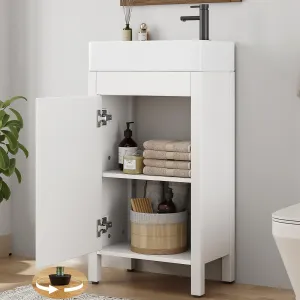 Modern 16" Freestanding Bathroom Vanity with Cabinet for Small Bathroom, White