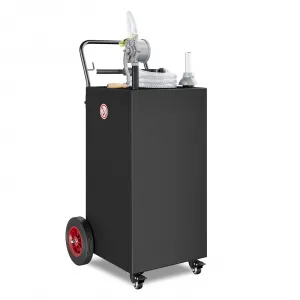 40 Gallon Fuel Caddy Portable Gasoline Diesel Tank with Reversible Rotary Hand Pump Carbon Steel 4 Flat-Free Rubber Wheels Black for Cars Boats Lawn Mowers ATVs